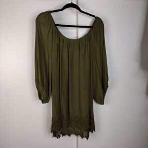 Bobeau Off The Shoulder Top Lace Hemline Womans Plus Size 2x Green